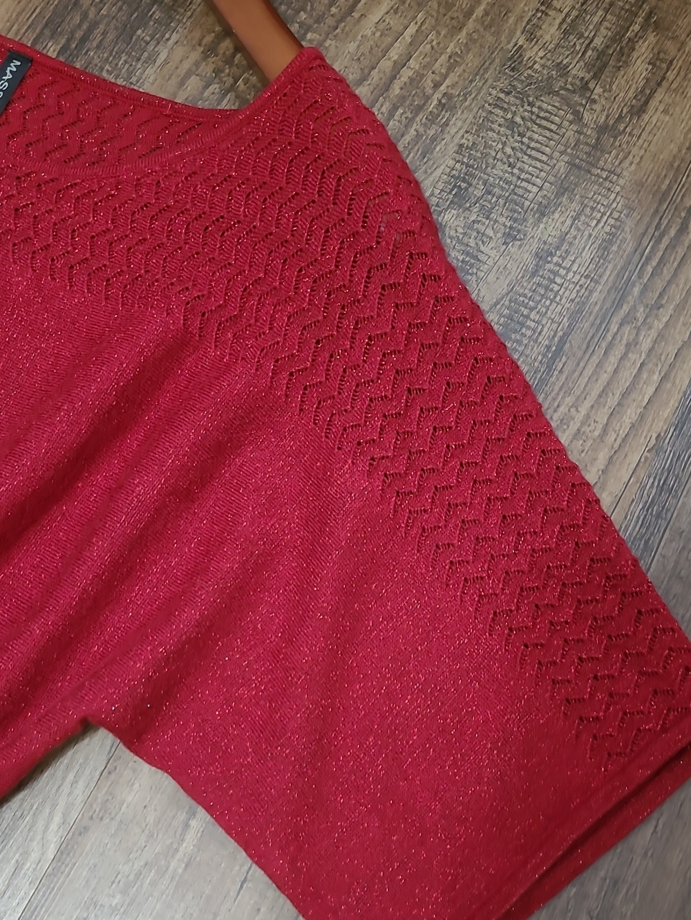 Dark Red Sparkle Blouse with Dolman Sleeves - Picture 5 of 5